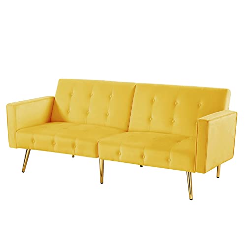 76" Convertible Velvet Futon Couch Sofa Bed, Modern Folding Recliner Sleeper Sofa Loveseat With Armrest For Small Space Living Room Office Apartment (Yellow) #TOP3