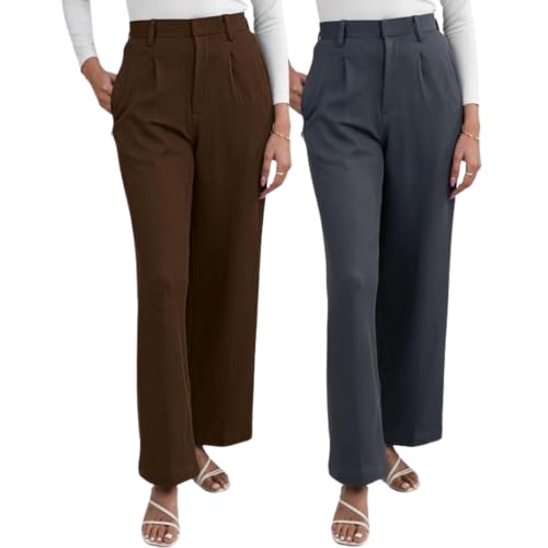 Image of GRECIILOOKS Trousers for Woman | Womens High Rise High Waist Flared Korean Style | Formal Pant for Women Office Wear| Track Pants for Womans Elegant for College & Events (Available in Plus Size)