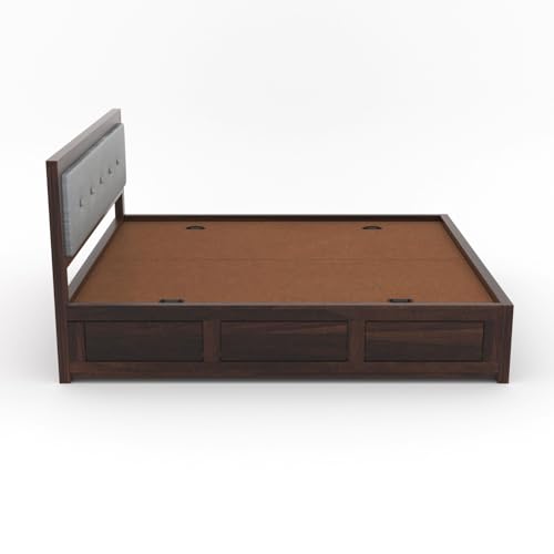 Image of Furniture Sheesham Wood Euro King Size Bed with Box Storage for Bedroom Solid Wood King Box Bed | Finish Color - Walnut, DIY
