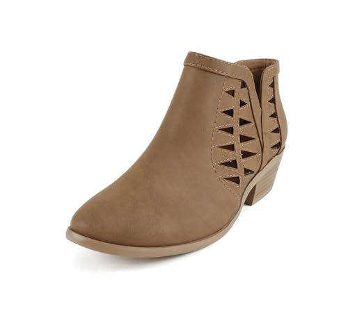 Image of Soda CHANCE Womens Perforated Cut Out Stacked Block Heel Ankle Booties (Wide Fit Available)