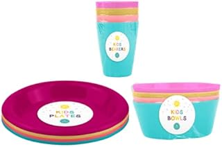 SKYTE 12 Piece Plastic Plate Bowl Cup Set School Home Reusable Easy to Clean Kids Children Toddlers Beakers Picnic and Party Set for Boys and Girls, Multicolour