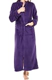 Alexander Del Rossa Women's Slim Fit Zip Up Fleece Robe, Soft Warm Plush Zipper Bathrobe Purple Large (A0307PURLG)