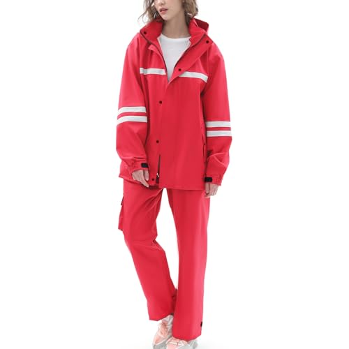 Rain Suit for Men & Women,Waterproof Rain Jacket&Trouser Suit with Reflective Strip,All-Sport Raincoat Anti-storm