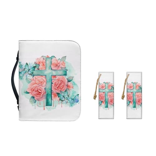 Borsa a mano pelle PU per donne e ragazze con manico resistente e segnalibri M-2XL Farfalla Croce L-10.2x7x1.9