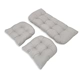 Wasserdichte Sitzpolster aus Korbgeflecht mit Bändern, Gartenbankpolster für Weiden-Zweisitzerbank, inklusive 1 Zweisitzer-Kissen und 2 U-förmigen Stuhlkissen in Schwarz