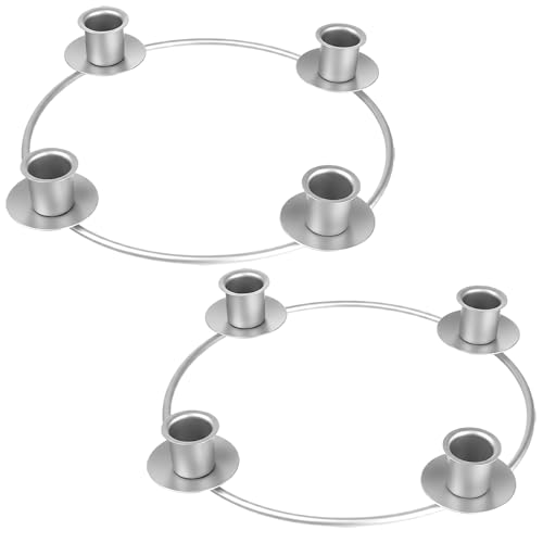 Chengu 2 Pcs Advent Wreath Candle Holder, 4 Candles Stand, Sliver