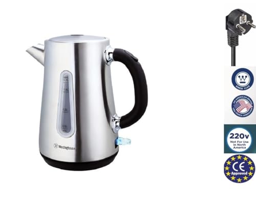 Westinghouse 220 Volt Kettle - Cordless - 1.7 Liter - Stainless Steel - Bundle With Dynastar 220 Volts 240 Volts (Not For USE IN USA)