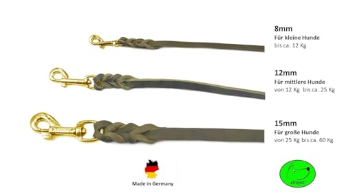Hundeleine Fettleder/Schleppleine Leder Messing/Lederleine kleine Hunde & große Hunde / 2m / 3m / 5m / 10m / 15m /20m (Olive OHNE Handschlaufe, 3m / 8mm)