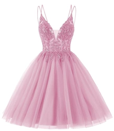 Robe de bal courte rose scintillante avec perles fines et appliques florales