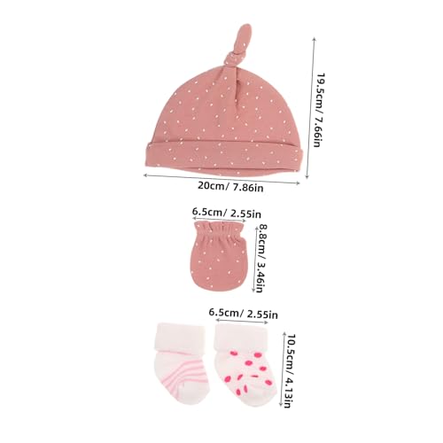 FRCOLOR 5Sets Hat Socks Mittens Soft Cotton Caps Gloves Socks for Home Hospital Use Complete Protection for Newborns for Photoshoots and Daily Wear2
