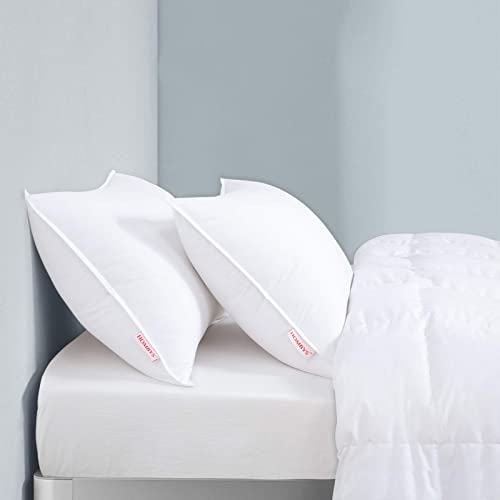 HOMBYS Luxury White Goose Feather Bed Pillow for Sleeping,Feather Pillows Standard Size Set of 2,100% Cotton Down Proof Cover(White, 2 Pcs) … HOMBYS Luxury White Goose Feather Bed Pillow for Sleeping,Feather Pillows Standard Size Set of 2,100% Cotton Down Proof Cover(White, 2 Pcs) …