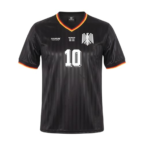 MAMUN Maillot rétro Allemagne Full Black, Noir avec des accents blanc-rouge et jaune, L
