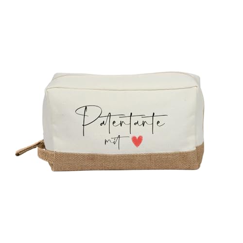 Patentante Geschenke Kosmetiktasche Patentante mit Herz Make Up Tasche Kulturtasche Schminktasche Geschenk für Fragen Danke Patin Geburtstag Taufe Konfirmation Kommunion Weihnachten