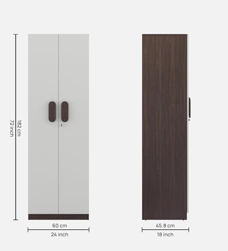 Image of Slino 2 Door Wardrobe | Engineered Wood | Choco Walnut Matte Finish | Bedroom Storage Cabinet with 4 Shelves | Water & Scratch Resistant | 36-Month Warranty