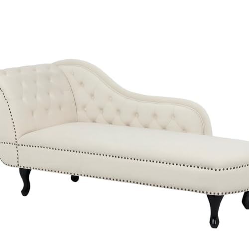 Image of Velvet Modern Chesterfield Chaise Lounge Couch 166 X 63 X 76 for Your Loving Space (Beige-L, Left Arm)