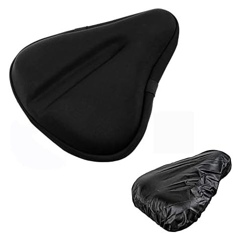 RIXOW Gel Bike Seat Cushion, 11X10 Inch Large Soft Wide Gel Bicycle Cushion with Waterproof Cover for Saddle, Bicycle Saddle Cover Fits Cruiser and Stationary Bikes, Indoor Cycling, Spinning (Black) Cover