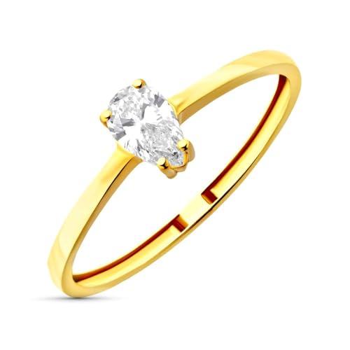 Bague diamant de laboratoire poire 0,35ct or jaune 18 carats VS2-G largeur 6mm