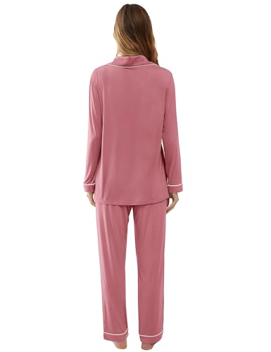 Image of Cherrydew Women's Bamboo Viscose Cooling Long Sleeve Button Up Pajama Set | Buttery-Soft Feel • Naturally Cool Comfort • Breathable Fabric • Relaxed Fit • Sleep & Lounge Ready