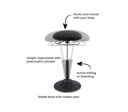 Image of Kore Design Wobble Stool for Standing Desks, Ergonomic Wobble Chair for Adults /Kids, Perfect for Classroom Seating, Round Curved Seat for Active Sitting Vanity Desk Stool for Home /Office Use, Black
