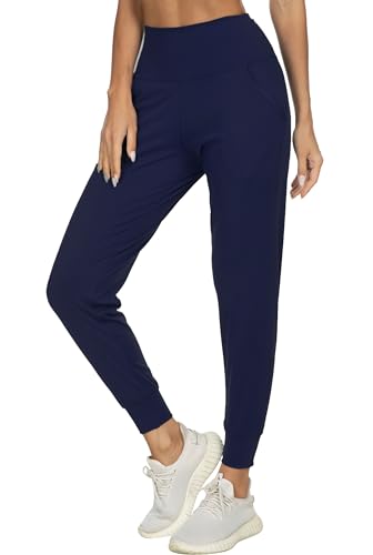 Image of Kcutteyg Women's Joggers with Pockets, High Waisted Jogging Pants for Women Workout Yoga Tapered Soft Pants (Navy Blue, Small)