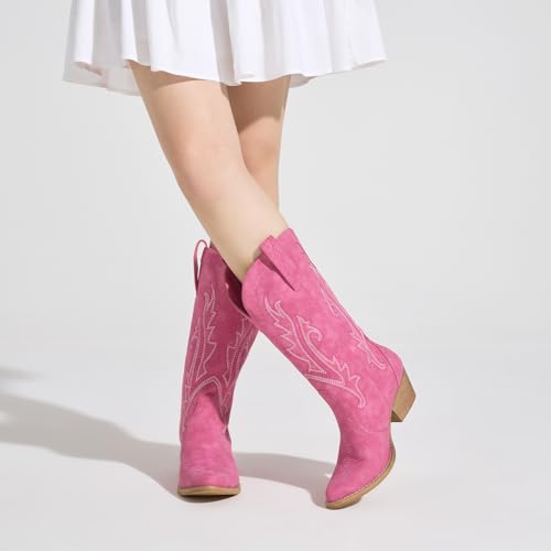 Image of HISEA Rollda Cowboy Boots for Women, Cowgirl Boots, Comfortable Western Boots with Pointed Toe Stitched Embroidery for Country Concert Dancing Wedding Traveling Daily Outfits