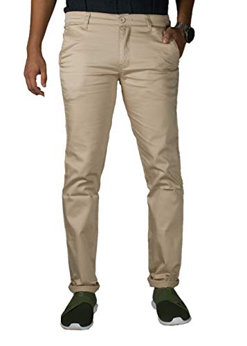 Image of 0-DEGREE Men's Regular Fit Cotton Trouser (0DCotPantRaidParent Beige, Black 32)