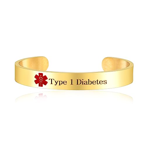 Image of Uloveido Custom Engraving Medical Alert Bracelets for Women, Stainless Steel Open Cuff Bangle Medical Bracelet Personalized Medical ID Bracelet