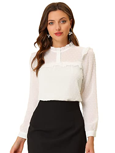 Allegra K Damen Polka Dots Shirt Langarm Durchsichtig Rüschen Elegant...