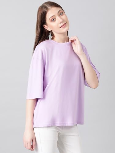 Image of KOTTY Women's Cotton Blend Solid Oversized T-Shirts