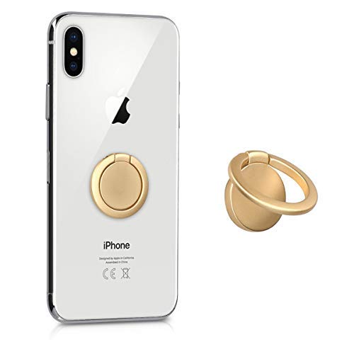 kwmobile Mobile Phone Ring – Metal Phone Ring with 360° Rotation and Stand Function – Self-Adhesive Finger Holder – Gold
