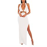 LuFeng Women's Sexy Sleeveless Halter V Neck Side Waist Cutout Backless Bodycon High Slit Maxi Long Dress