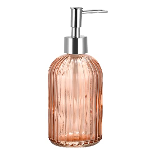 uxcell Soap Dispenser - 13.5Oz Glass Dish Hand Soap Dispenser with Silvery Pump for Kitchen Bathroom, Orange by uxcell - Used condition - US$16.01