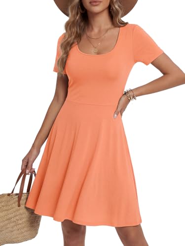 Image of LYANER Women's Scoop Neck Short Sleeve Skater Dress Casual Ruffle A Line Fit and Flare Mini Dresses