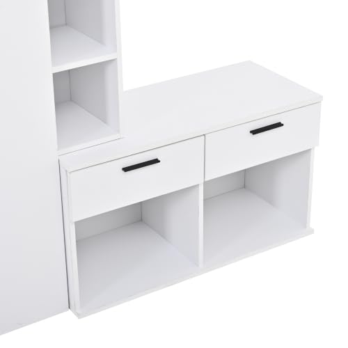 Perchero para entrada con zapatero y espejo blanco de 120 cm 6
