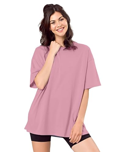 Image of SHODOX Women's Cotton Blend Oversized Drop Shoulder Solid T-Shirt(Pack of 1)