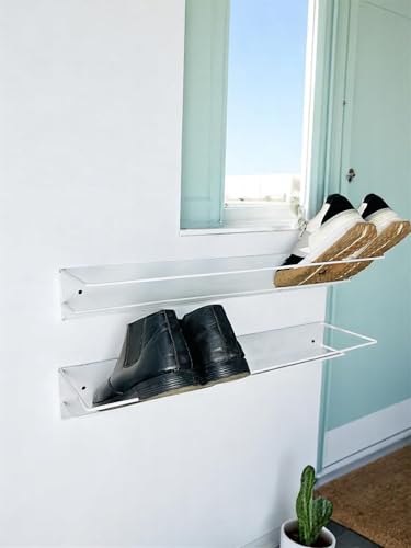 DEKORYX Metal Wall-Mounted Shoe Rack, Space-Saving 2-Tier Wall Shoe Organizer for Entryway, Closet, and Hallway (White)
