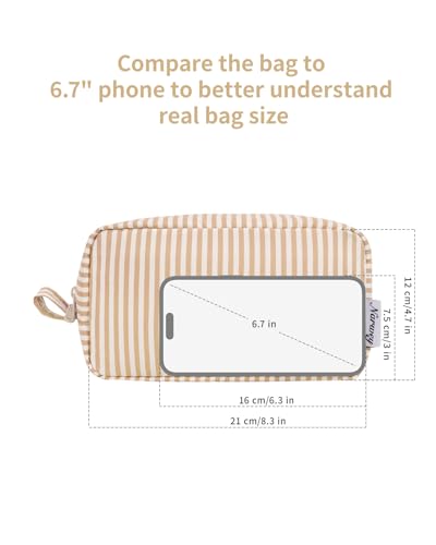 Image of Narwey Cute Makeup Bag Small Toiletry Bag Travel Cosmetic Bag Organizer Make Up Bags with Organized Pockets for Women (Brown Stripe, Large)