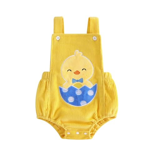 YINGISFITM My First Easter Baby Boy Girl Outfit Hatching Chick Overalls Sleeveless Bubble Romper Infant Clothes Boys Girls (Chick 3-6 Months)