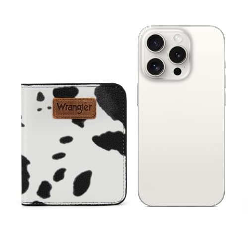 Image of Montana West X Wrangler Small Black Cow Print Wallets for Women Slim Thin Wallet Card Cases Money Organizer Thin Mini Pocket Wallet with Rfid Lining and A Coin Purse