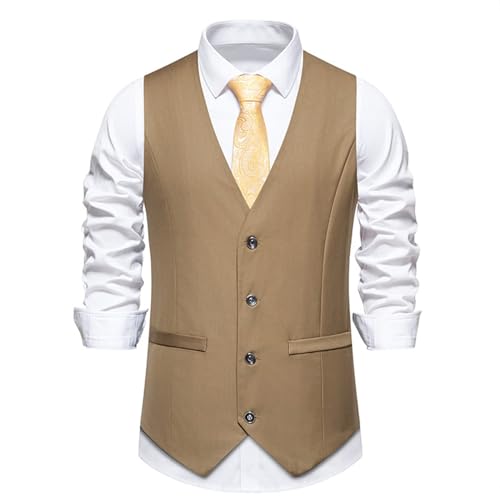 Mashaouyo Chalecos casuales de negocios para hombre, chaleco ligero, ajustado, chaleco de invierno para hombre, caqui, S