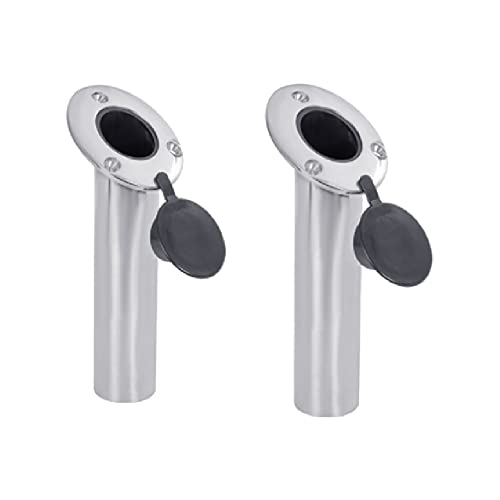 White Water 56136SP-2PK Stainless Steel, Fishing Boat Rod Holder for Rails, with Black Liner and Cap, 30 Degrees (2PK)