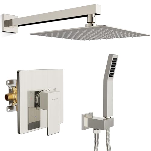 Image of SR SUN RISE Shower System 10-Inch Rainfall Shower Head Brushed Nickel