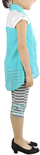 Image of ToBeInStyle Girl's 2 Piece Outfit Top & Leggings Set Casual Graphic Shirt Capri Pants