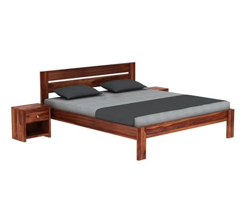 Image of Solid Sheesham Wood King Size Bed Without Storage for Bedroom Living Room | Wooden Double Bed Cot for Home Hotel | (Honey Finish-2 Patti, King Size)