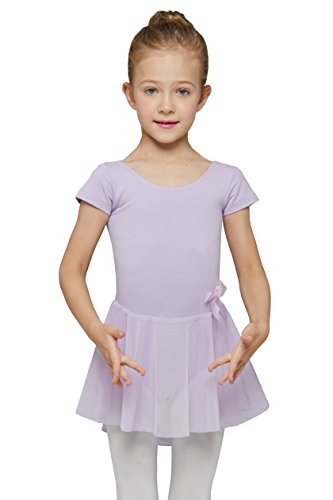 MdnMd Purple Short Sleeve Dance Ballet Leotard for Toddler Girls with Tutu Skirted