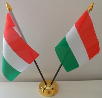 Hungary Hungarian 2 Flag Desktop Table Display With Gold Base