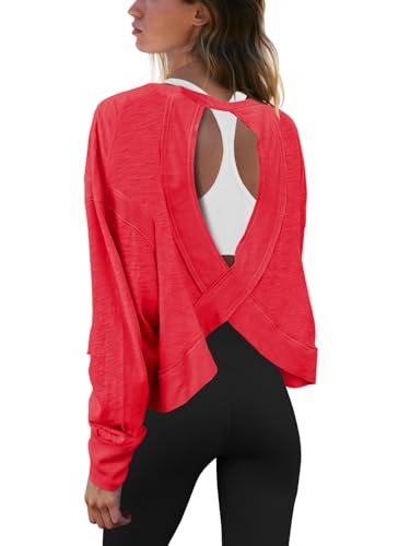 Image of Panadila Womens Open Back Workout Tops Long Sleeve Shirts