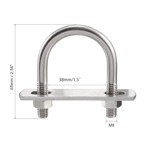 Image of TA-VIGOR 2 Sets M8 Round U Bolts, 38mm Inner Width 65mm Length 304 Stainless Steel U Bolts with Nut, Plate, Washer for Attaching Pipe, Conduit, Cable, Tube, Brackets, Boat and Trailer