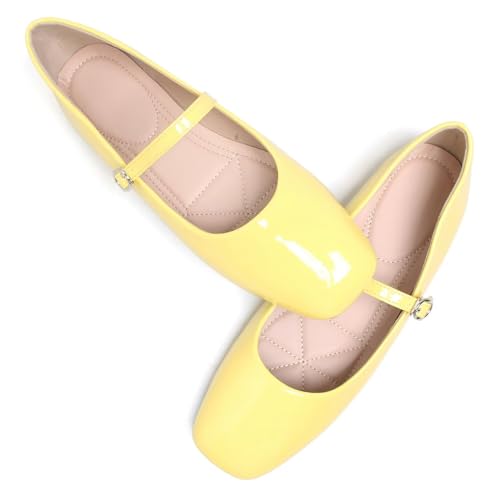 Hee grand Patent Leather Mary Jane Flats for Women Dressy Comfortable Square Toe Ankle Strap Ballet Flats Lightweight4