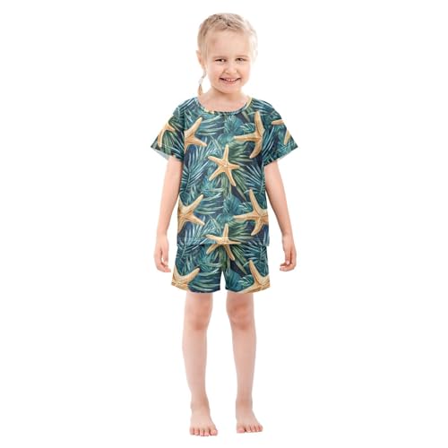 ALAZA Starfish Tropical Leaves Pajama Set Short Sleeve Sleepwear Soft Lounge Nightwear3